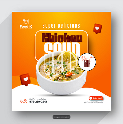Soup social media sale banner and restaurant Instagram post creative poster graphic design
