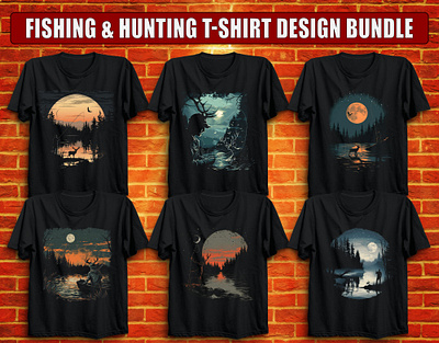 Fishing & Hunting T-shirt Design Bundle animation branding graphic design hunting illustration ui