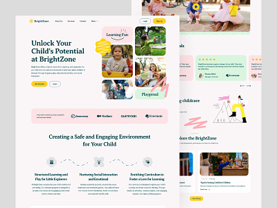 BrightZone: Child Care Website care child child care clean fun home page kid landing page learning minimal modern playground website