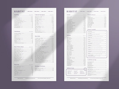 Habitat Menu bar bar menu branding classy clean design fb food industry graphic design menu menu design minimalistic modern purple restaurant vector