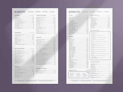 Habitat Menu bar bar menu branding classy clean design fb food industry graphic design menu menu design minimalistic modern purple restaurant vector
