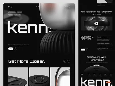 Kenn - Food Processor Landing Page clean dark dark mode design food processor futuristic futuristic design kenn kenwood kitchen landing page minimalist modern product product design product website ui uidesign unique website