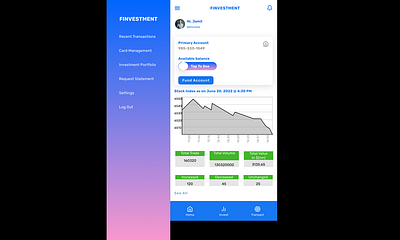 Finvestment Home Page figma finance app investment mobile app design share market stock trading uiux