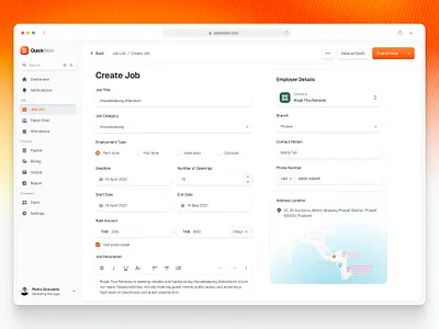 Job Listing Dashboard · Create Job Form admin checkbox clean create job dashboard design dropdown form input job listing simple ui working shift