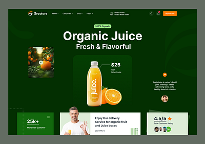 Organic - Marketplace Website Design branding drink ecommerce website graphic design illustration orange website organic juice startup trending ui web site
