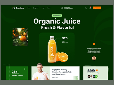Organic - Marketplace Website Design branding drink ecommerce website graphic design illustration orange website organic juice startup trending ui web site