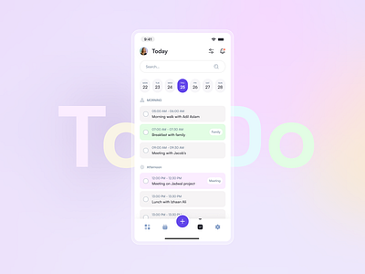 ToDo List Screen ☑️ app calendar chat clean communication dashboard design flat icons management minimal mobile app productivity task task list todo ui ux