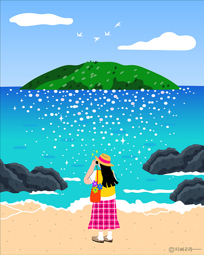 At a beach on Jeju island - Personal Works artwork digital art drawing graphic design illustration illustrator procreate