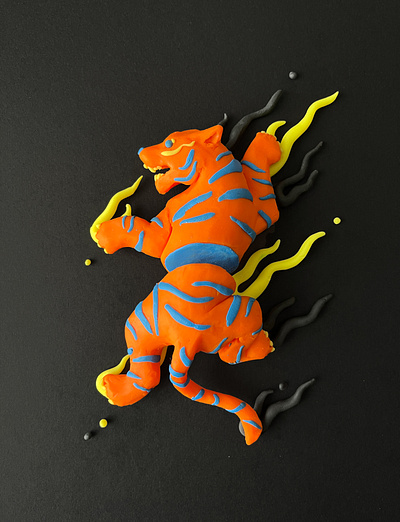 tiger on fire clay claysculpture fire illustration paolozaami plastilina plazma plazmaclay pongo sculpture tiger tigerillustration