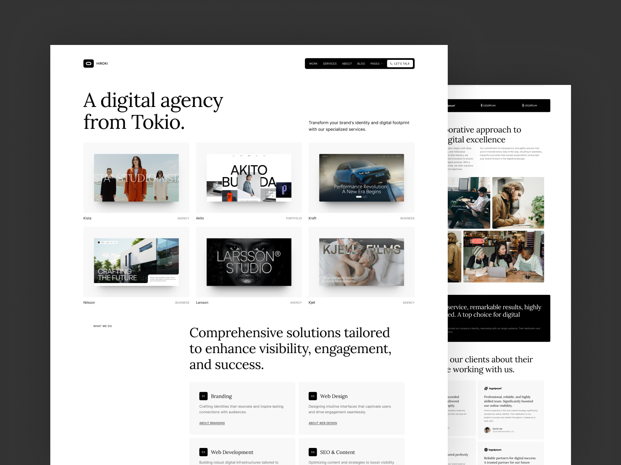 Hiroki - Agency & Portfolio Website Design agency website ecommerce framer framer template portfolio website template ui web design webdesign webflow webflow template website website template
