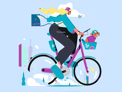 Cruising electric 🌿⚡️ animals australia bike city dog eco electric girl illustration sustainablity