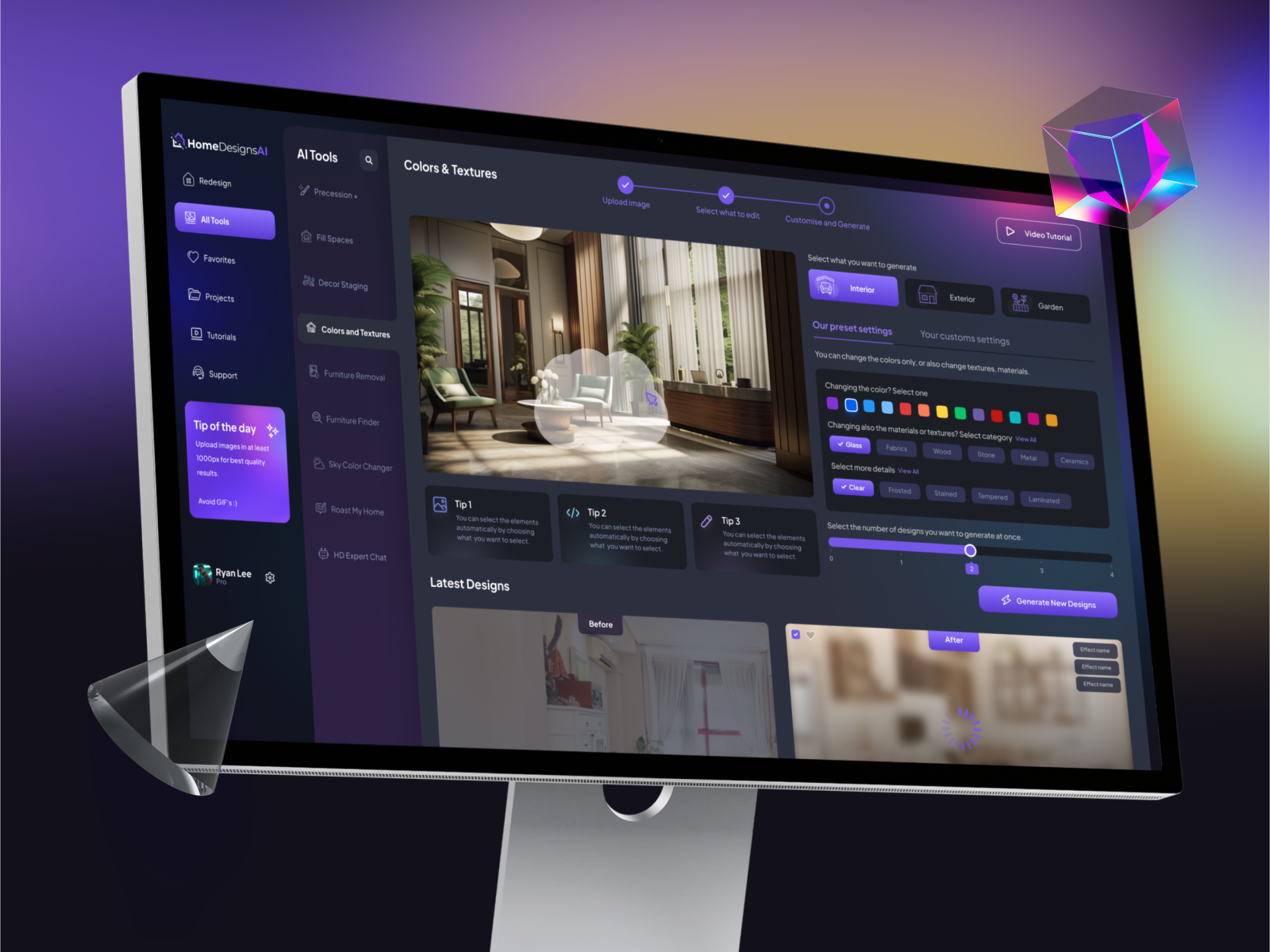 HomeDesign AI - UI/UX Design ai artificial intelligence dark ui dashboard design exterior design home interior design modern product design ui uiux ux webapp webdesign