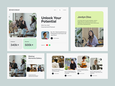 Landing page for podcast platform branding clean design hero section homepage landing page layout photography platform playlist podcast thumbnail typography ui ux website whitespace