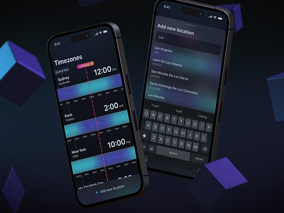 Daylight Timezone Visualizer 3d app apple blue blur branding bright conversion dark mode glass gradient iphone mockup modern neon time time zone ui ux