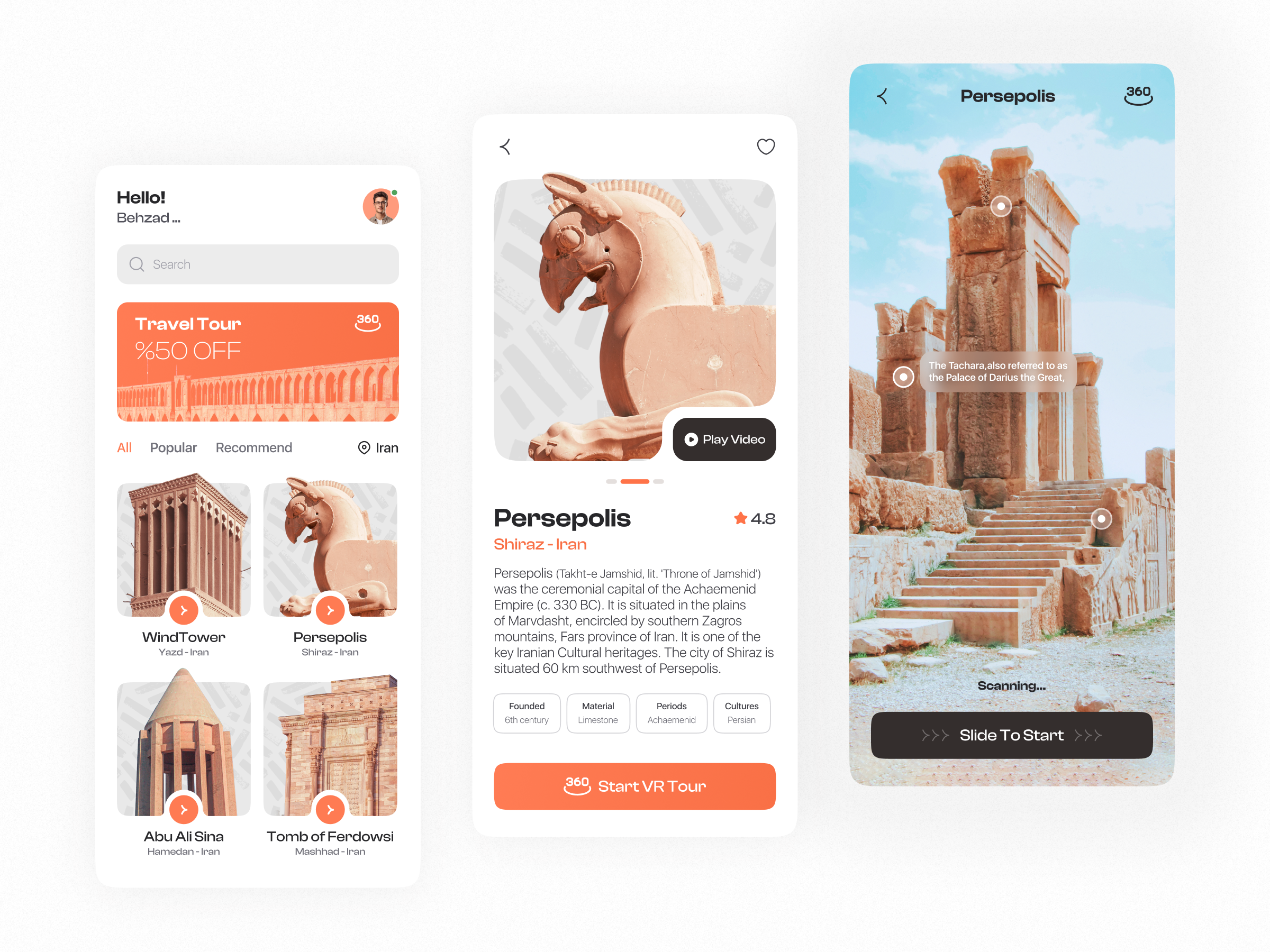 Virtual Tour App 360 app application ar ferdowsi history iran light mobile persepolis persian perspolis tour travel trend ui uiux ux virtual vr