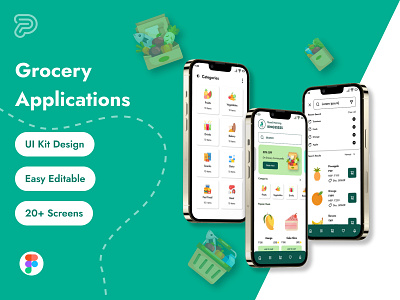 Grocery Applications UI Design Kit app design dribbble feedback figma grocery applications homepage illustration logo mobile mockup prototype screens ui ui design ui kit