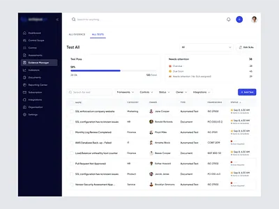 Compliance test web app compliance cybersecurity cybersecurity web app demo design evidence evidence web app sass sass app sass app design sass product sass web app design security test test project ui design uiux design web app design