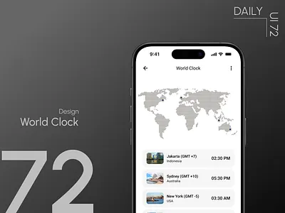 Day 72: World Clock daily ui challenge global communication map design time zone travel app ui design world clock