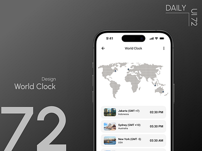 Day 72: World Clock daily ui challenge global communication map design time zone travel app ui design world clock