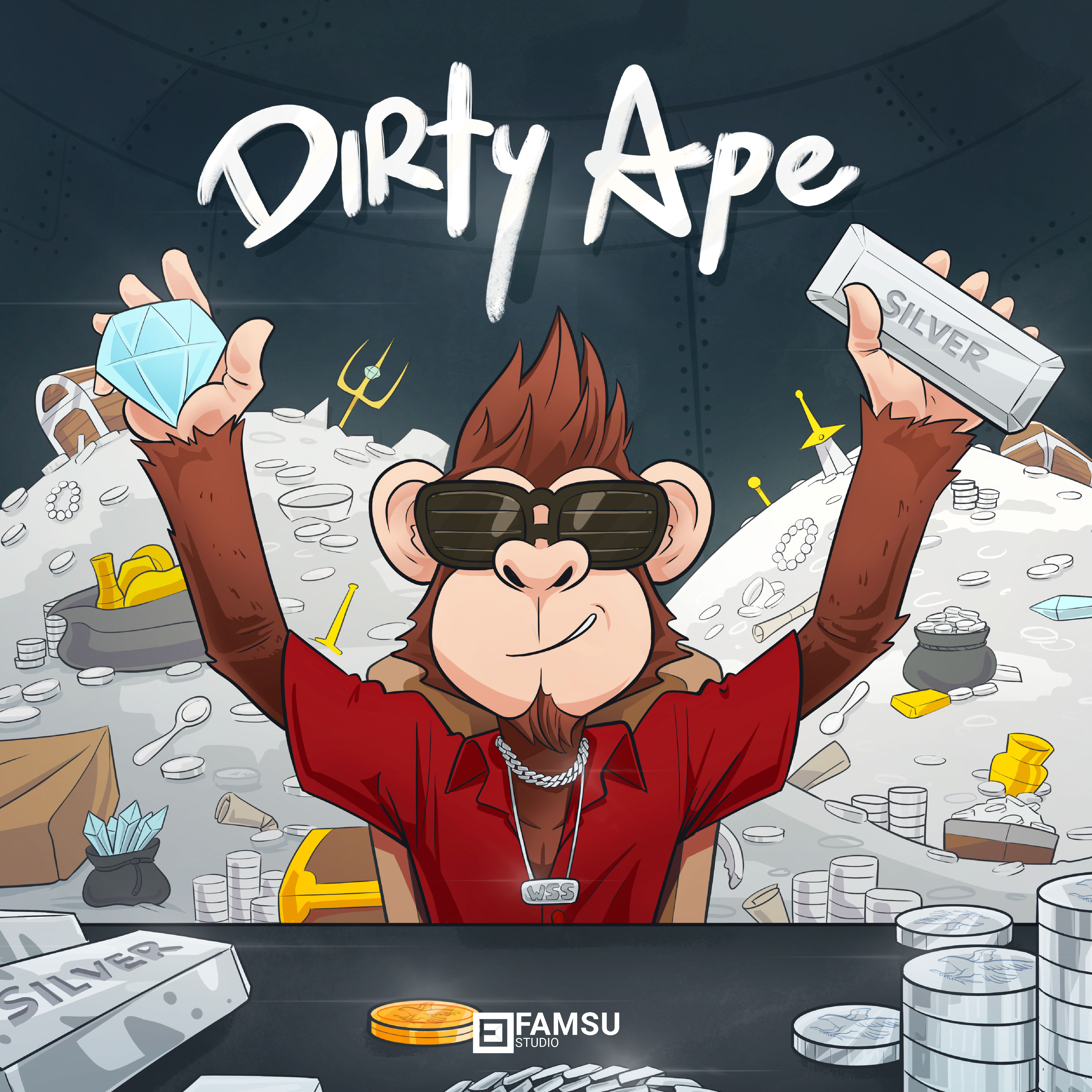 DIRTY APE MUSIC ALBUM COVER album album cover animal ape custom illustration dirty monkey nft orang utan rich treasure vector