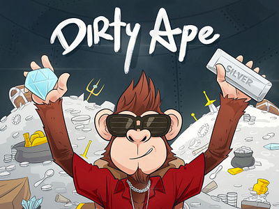 DIRTY APE MUSIC ALBUM COVER album album cover animal ape custom illustration dirty monkey nft orang utan rich treasure vector
