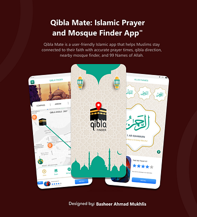 Qibla Mate: Islamic Prayer and Mosque Finder App allah names app design app ui compass islam islamic app makkah muslim prayer time qibla qibla direction qibla finder qibla locater quran ui ui design