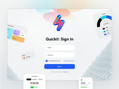Light Sign in page for Quickit UI Kit app authorization dashboard design free freebie kit light login quickit sign in sign up template theme udix ui ux web white widget