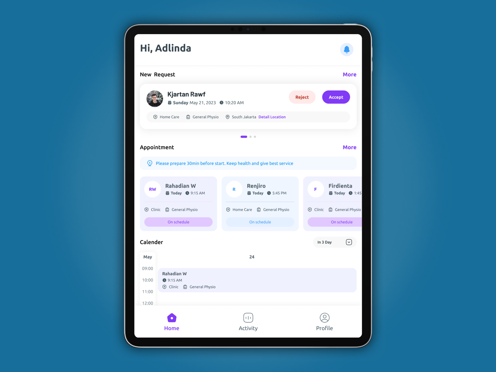 Therapist Appointment design saas tablet therapy ui ux