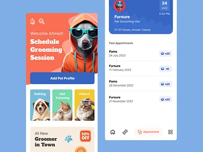 Pet Grooming App Concept Design cat app cat grooming dog app dog grooming dog ui pet app pet care pet care app pet cleaning pet doctor app pet grooming app pet ui
