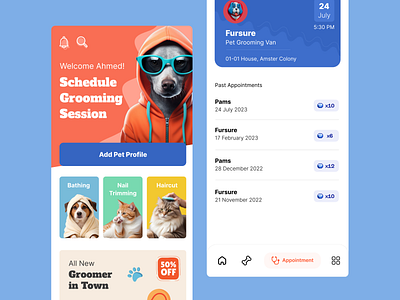 Pet Grooming App Concept Design cat app cat grooming dog app dog grooming dog ui pet app pet care pet care app pet cleaning pet doctor app pet grooming app pet ui