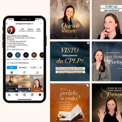 Design de posts para Instagram advocacia advogada branding design escritório de advocacia graphic design imigração em portugal portugalcommayara ui