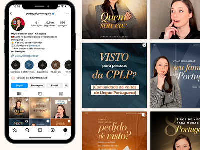 Design de posts para Instagram advocacia advogada branding design escritório de advocacia graphic design imigração em portugal portugalcommayara ui