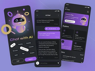 AI Chatbot Mobile App ai ai chat generator ai chatbot ai mobile app chat bot chat with ai chatbot ui conversations machine learning messaging app mobile app problem solving ui