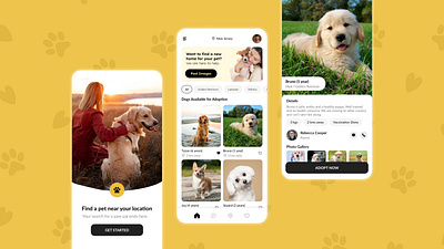Pet Adoption UI app design application design concept design dog adoption mobile design pet adoption ui ui ux design user experience user interface ux