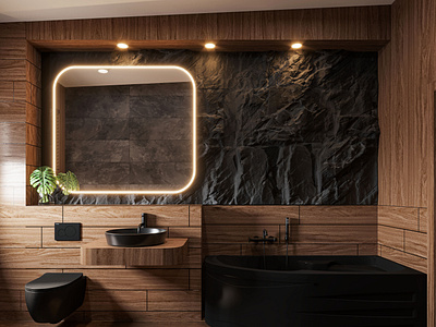 Bathroom Design | interior 3d 3dsmax animation bath bathroom branding design designer elevation graphic design grey motion graphics render rendering rock toilet ui visual visualizing wood