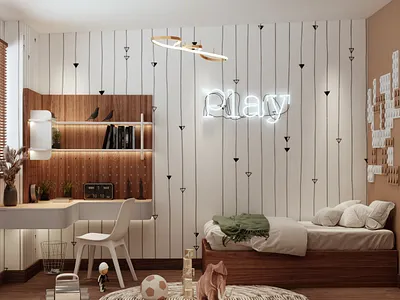 Kids Room | Interior design 3d branding design designer elevation graphic design interior ledlight light logo max motion graphics play render rendering ui visual visualizing white wood