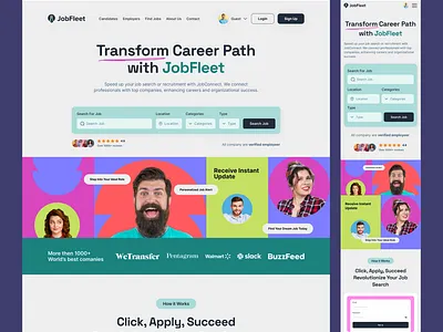 JobFleet Landing Page Elevate Your Job Search Experience job portal landing landing page sob seeker ui ux website