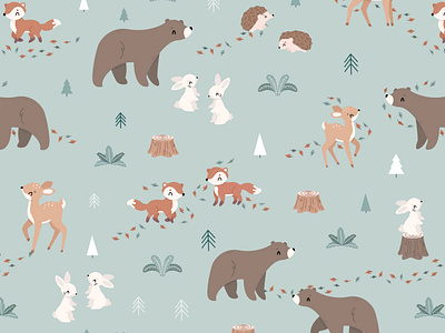 Woodland friends pattern design adobe illustrator design fabric design graphic design illustration kids seamless design surface pattern design vector design