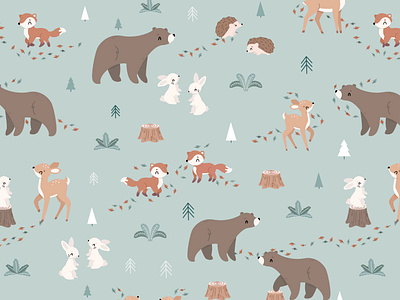 Woodland friends pattern design adobe illustrator design fabric design graphic design illustration kids seamless design surface pattern design vector design