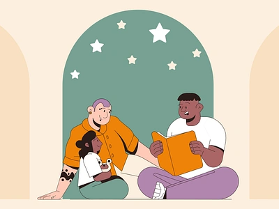 parenthood🏳️‍🌈 bedtime story branding child couple dad design father graphic design icon illustration line minimal parent parents retro samesex couple simple ui