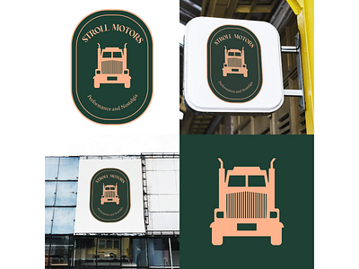 Stroll Motors branding elegant emblem green icon logo nostalgia orange simple truck