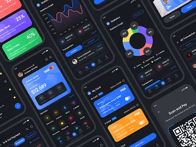 Finance Mobile App - Dark Theme account app android banking app finance finance app ios mobile app mobile app design statistics app
