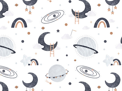 To the moon and back- digital watercolor pattern design children design digital watercolor fabric design illustration kids procreate art seamless design surface pattern design