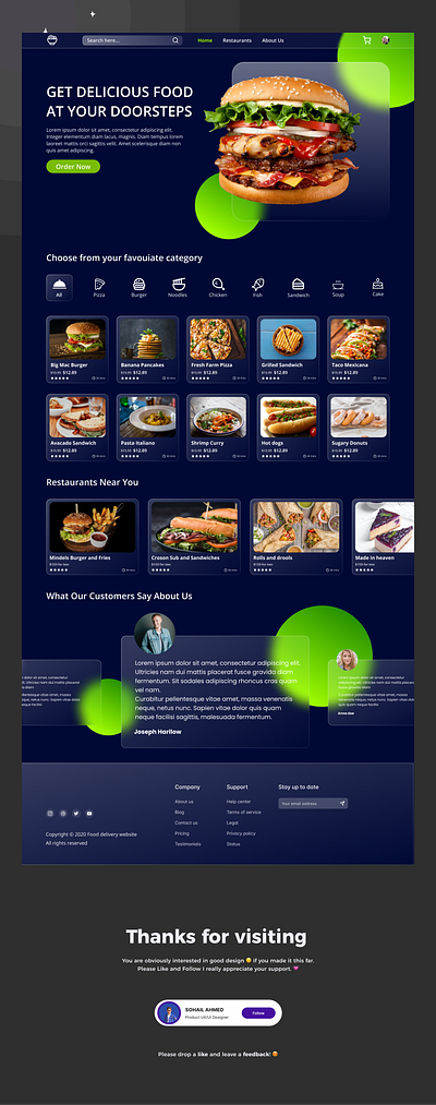 Glassmorphism Food Delivery Landing page figma landing page ui uxui web web design website