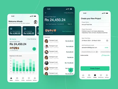 Shared Expense Management App app branding design finance fintech green minimal mobile app typography ui ui ux ux