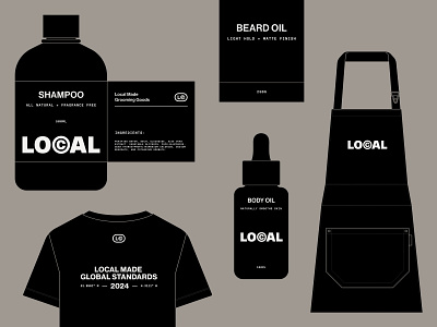 Local Packaging barbering brand branding coffee cosmetics design haircut identity logo packaging print shampoo tshirt