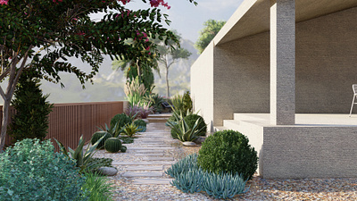 Cactus and Boxwood Scattered Pathway 3d 3dmodel 3drender 3dwork animation design graphic design illustration