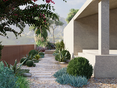 Cactus and Boxwood Scattered Pathway 3d 3dmodel 3drender 3dwork animation design graphic design illustration