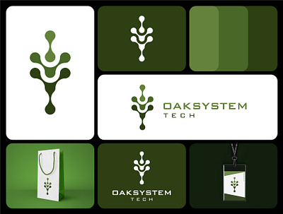 Oak Technology Logo branding computer design exclusive green leaf leaves logo modern natural nature oak organic plant sale startup system tech techno technology