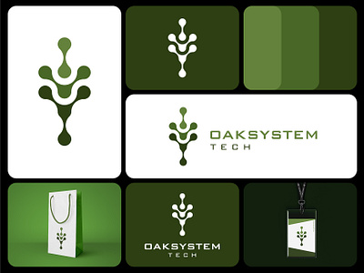 Oak Technology Logo branding computer design exclusive green leaf leaves logo modern natural nature oak organic plant sale startup system tech techno technology